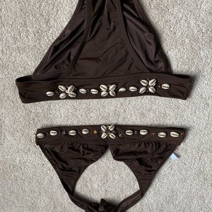 Brown Bathing Suit with Pooka Shells